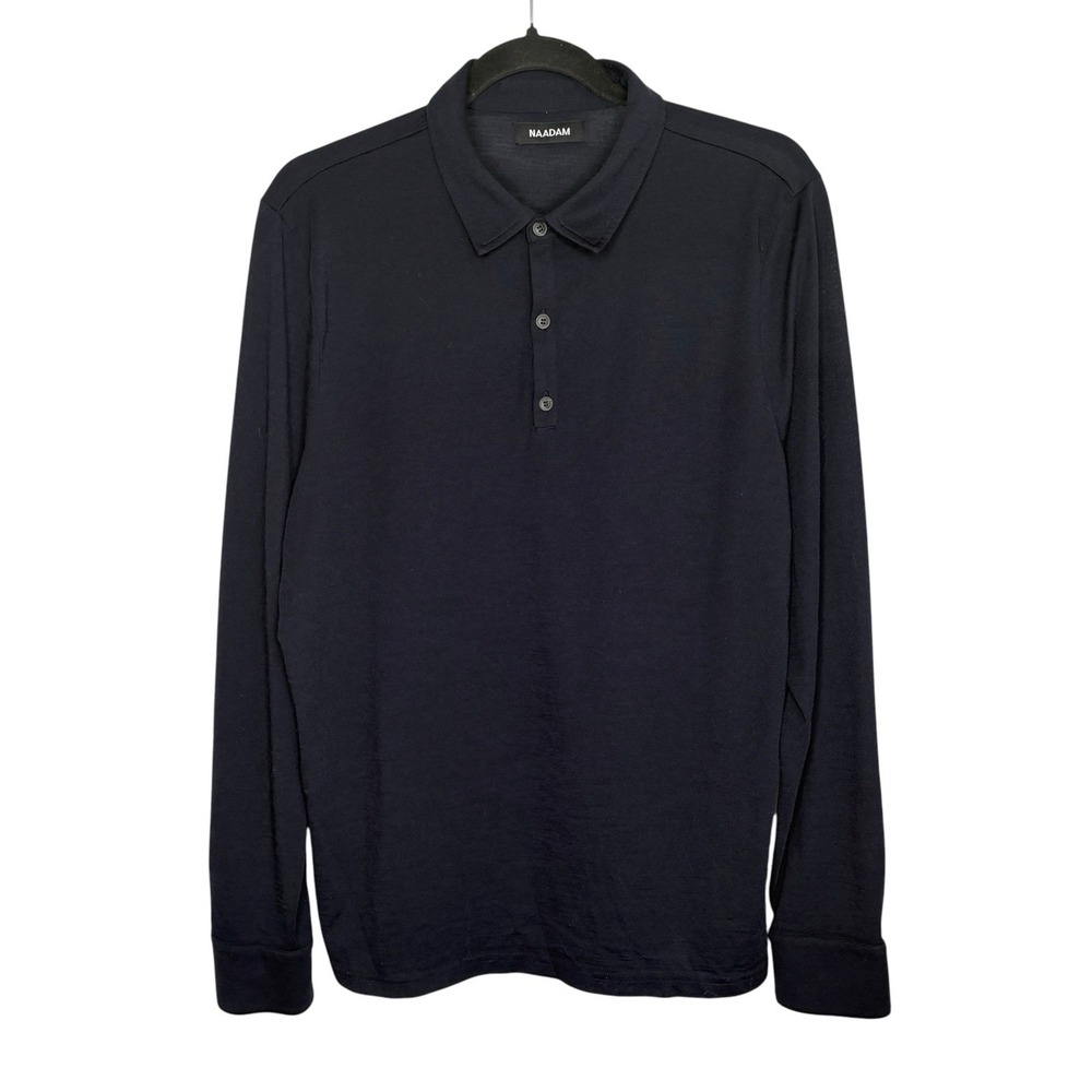 Naadam Wool Blend Long Sleeve Polo Mens L Golf Minimalist Preppy Classic Blue